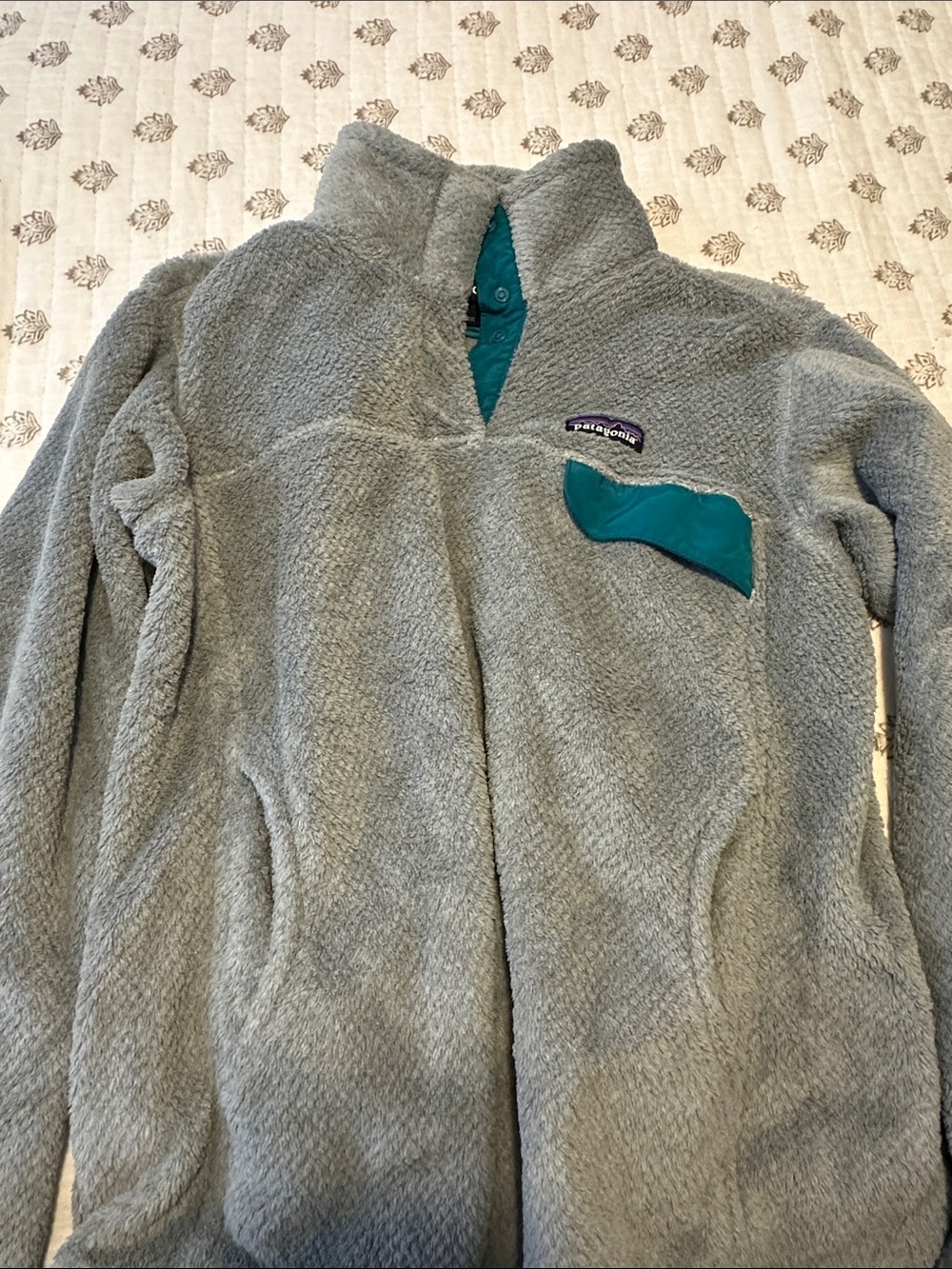 Patagonia Gray Fleece Pullover with Teal Accents